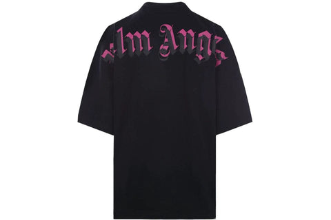 PALM ANGELS CLOTHING PALM ANGELS DOUBLE LOGO T-SHIRT BLACK / FUCHSIA