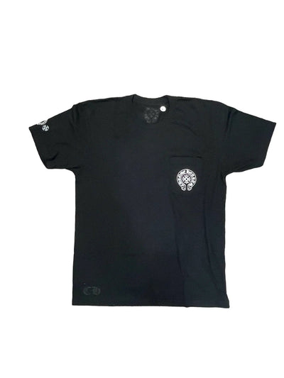 CHROME HEARTS CLOTHING CHROME HEARTS MULTI COLOR HORSE SHOE FLORAL CROSS T-SHIRT BLACK