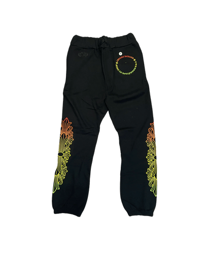 CHROME HEARTS CLOTHING CHROME HEARTS MULTI COLOR HORSE SHOE FLORAL SWEATPANTS BLACK