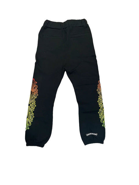 CHROME HEARTS CLOTHING CHROME HEARTS MULTI COLOR HORSE SHOE FLORAL SWEATPANTS BLACK