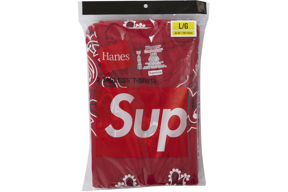 SUPREME HANES BANDANA TEE RED (2 PACK)