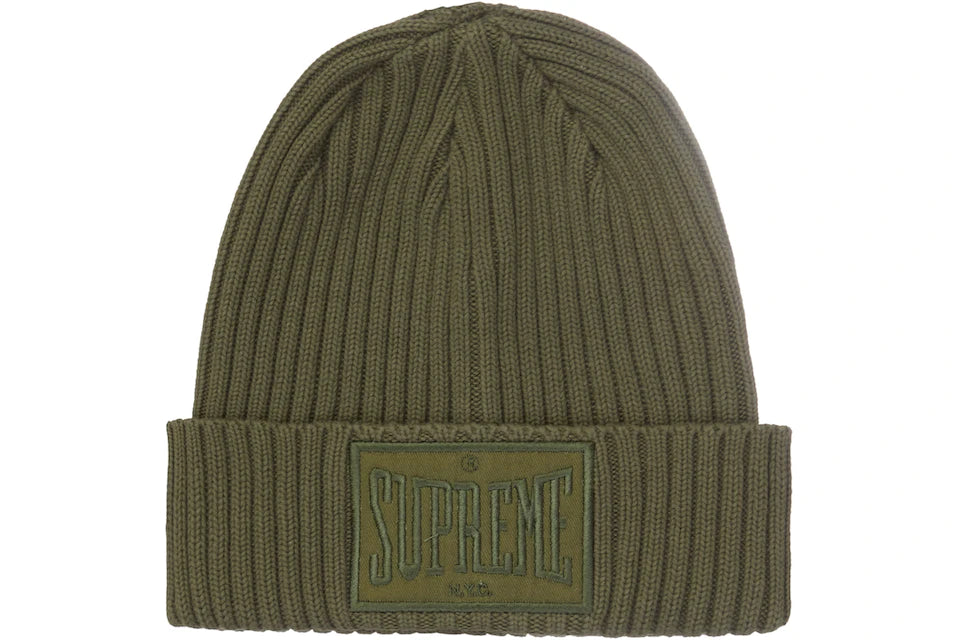 SUPREME OVERDYED PATCH BEANIE OLIVE