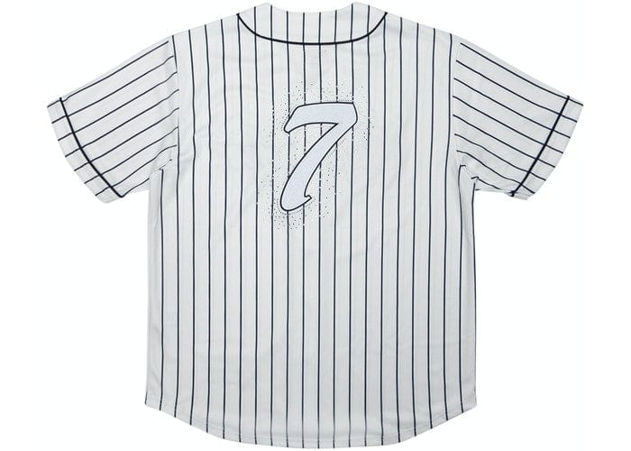SUPREME CLOTHING SUPREME RHINESTONE BASEBALL JERSEY PINSTRIPE