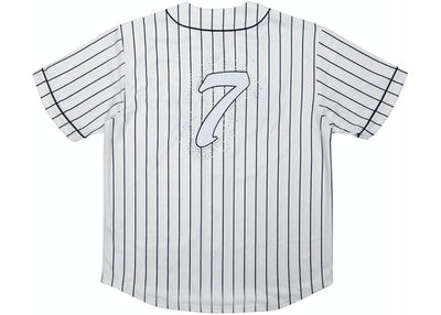 SUPREME CLOTHING SUPREME RHINESTONE BASEBALL JERSEY PINSTRIPE