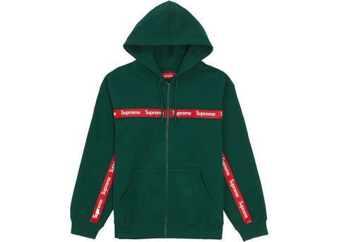 Supreme Clothing TEXT STRIPE ZIP-UP HOODED SWEATSHIRT DARK GREEN TSFW19G
