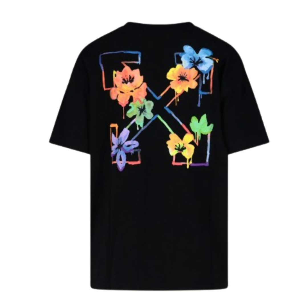 OFF WHITE EMBROIDERED FLORAL T-SHIRT BLACK