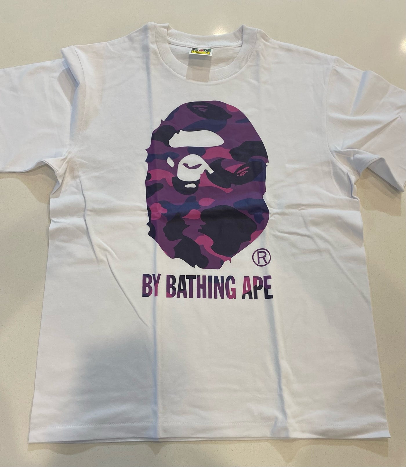 BAPE BIG APE HEAD (WITH WRITING) WHITE/PURPLE TEE